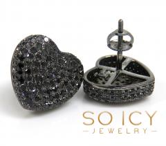 10k black gold black diamond pave heart earrings 1.56ct