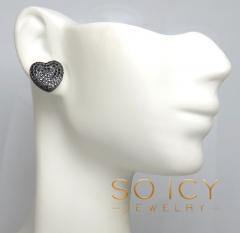 10k black gold black diamond pave heart earrings 1.56ct