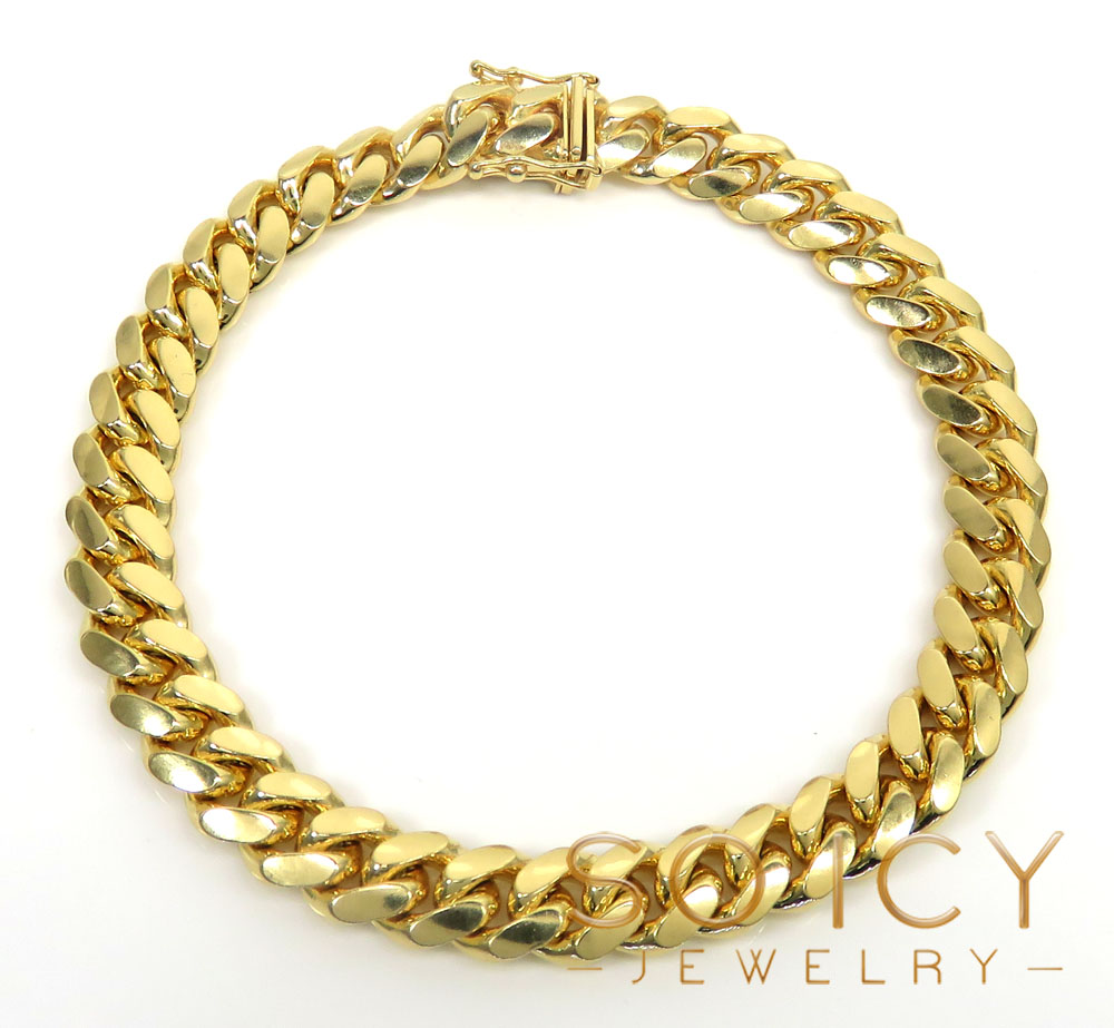 14k yellow gold solid miami link bracelet 8.50 inch 8.50mm - Image 2