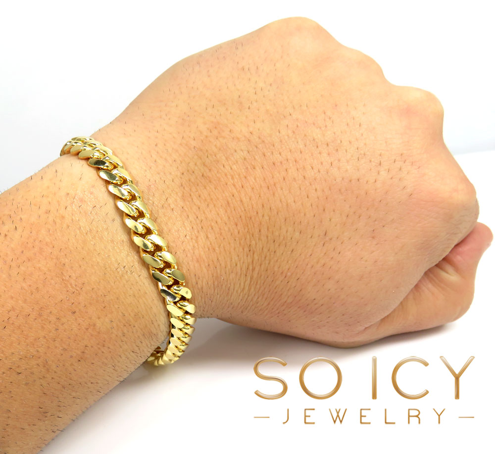 14k yellow gold solid miami link bracelet 8.50 inch 8.50mm