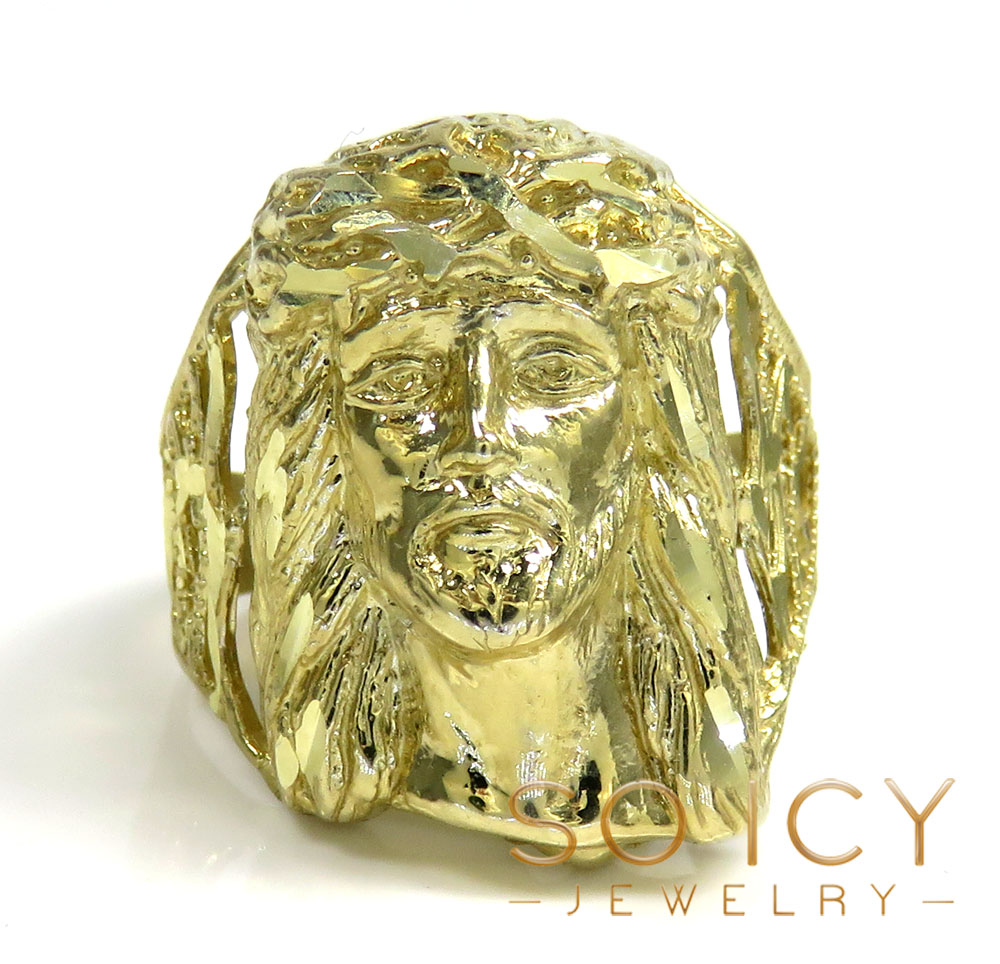 10k yellow gold diamond cut jesus face ring  - Image 2