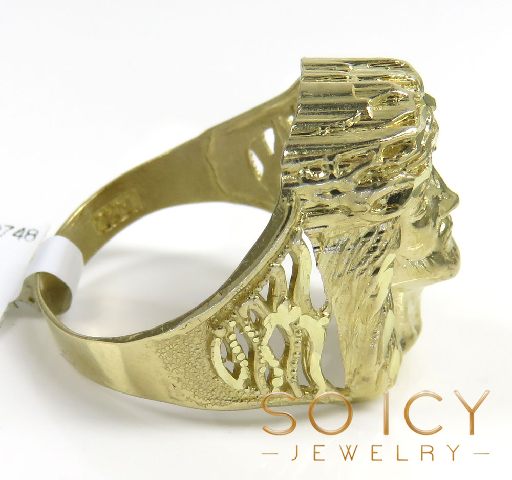 10k yellow gold diamond cut jesus face ring  - Image 3