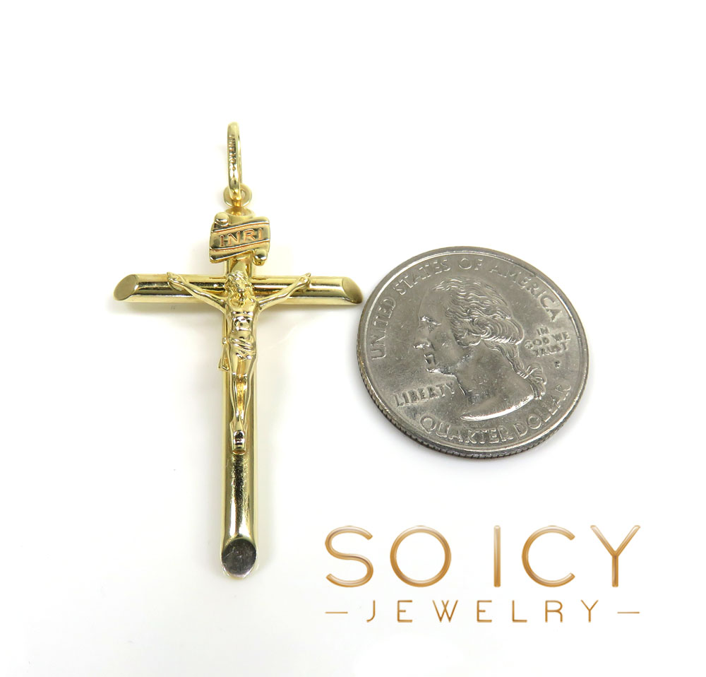 14k yellow gold medium jesus tube cross pendant - Image 2
