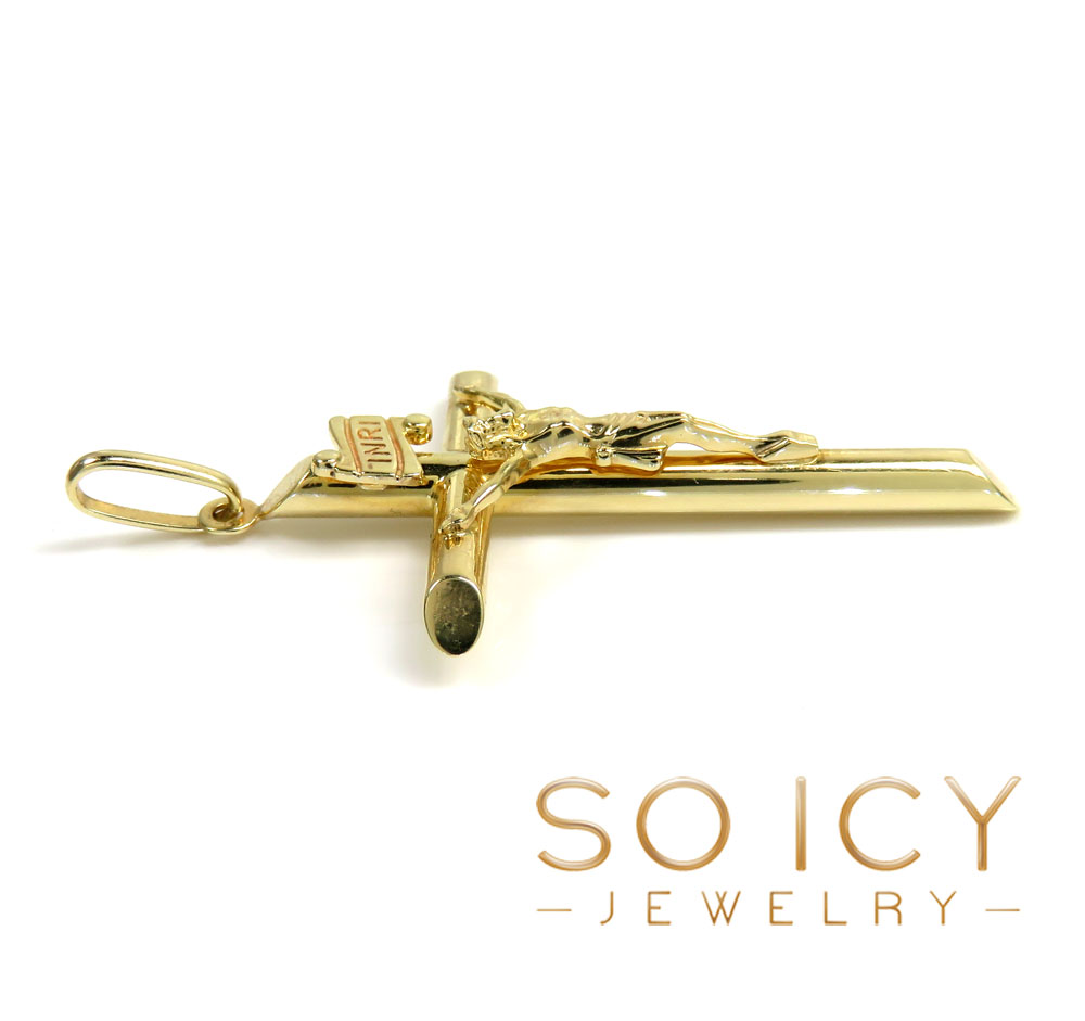 14k yellow gold medium jesus tube cross pendant 