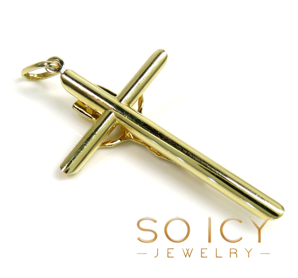 14k yellow gold medium jesus tube cross pendant 