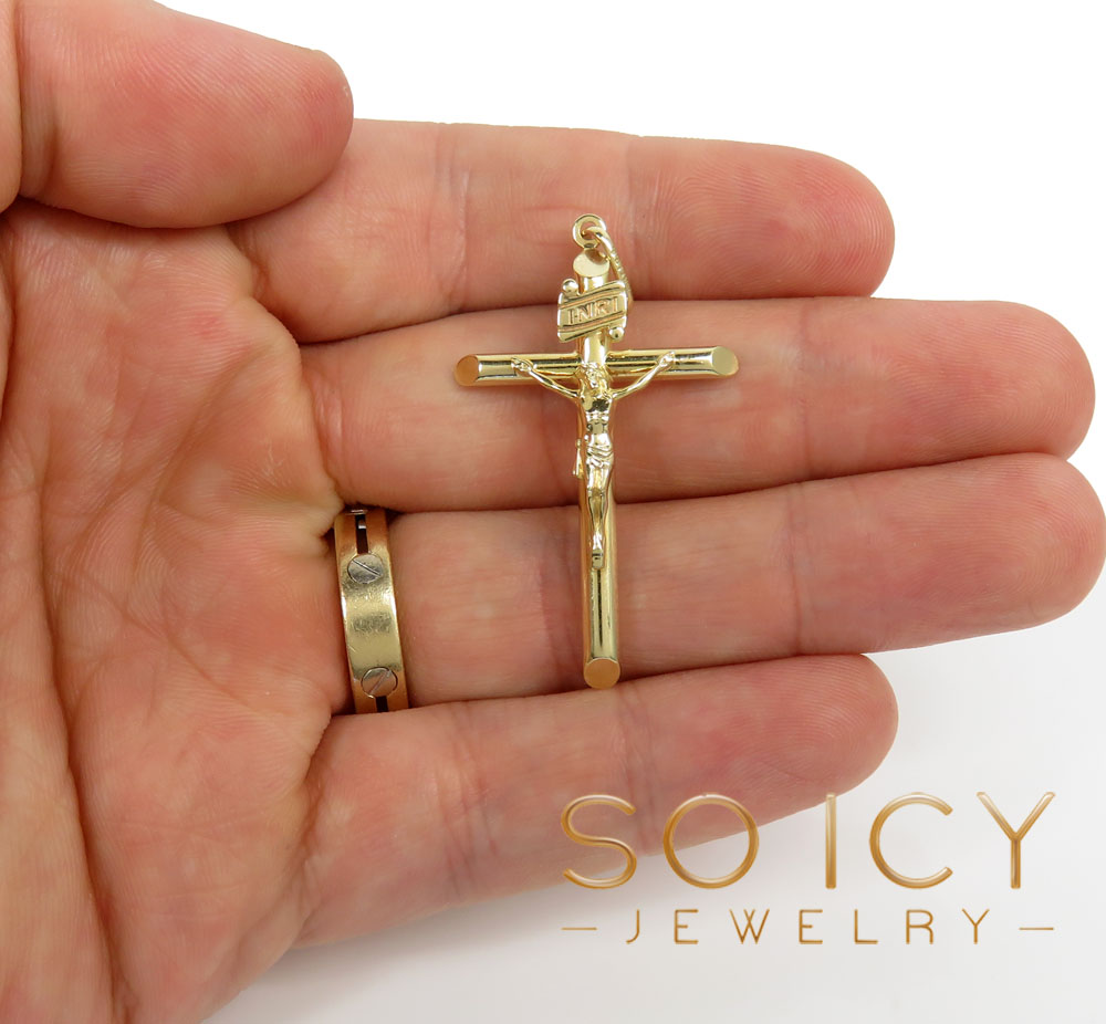 14k yellow gold medium jesus tube cross pendant - Image 5