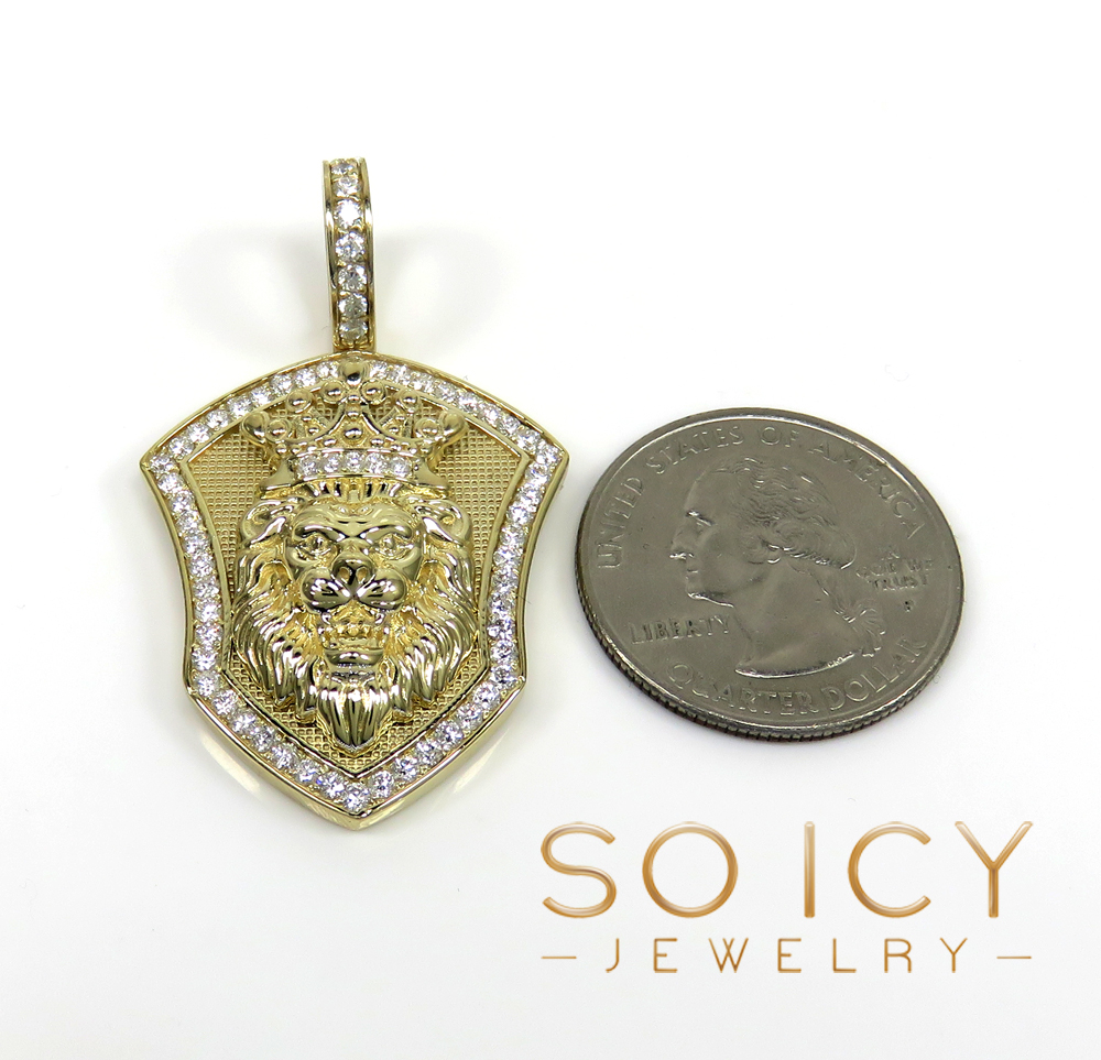 14k gold medium diamond lion shield pendant 1.25ct 