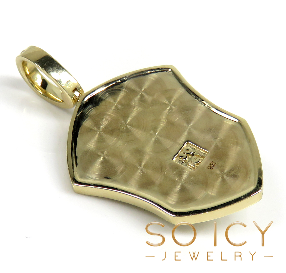 14k gold medium diamond lion shield pendant 1.25ct 