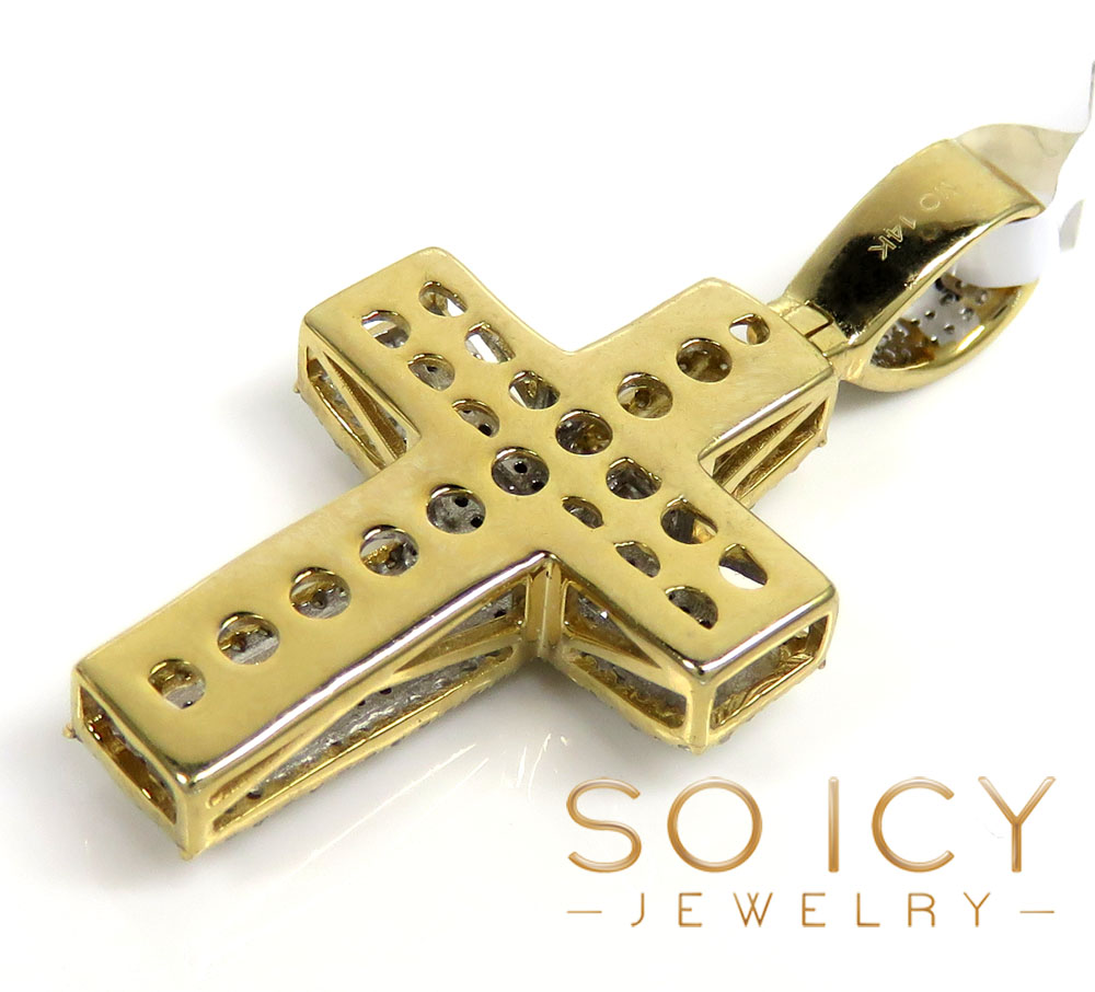 14k two tone gold baguette diamond medium double layered cross 0.86ct - Image 4