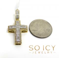 14k two tone gold baguette diamond medium double layered cross 0.86ct