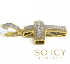 14k two tone gold baguette diamond medium double layered cross 0.86ct