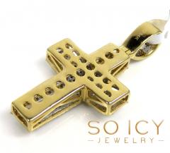 14k two tone gold baguette diamond medium double layered cross 0.86ct