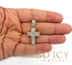 14k two tone gold baguette diamond medium double layered cross 0.86ct