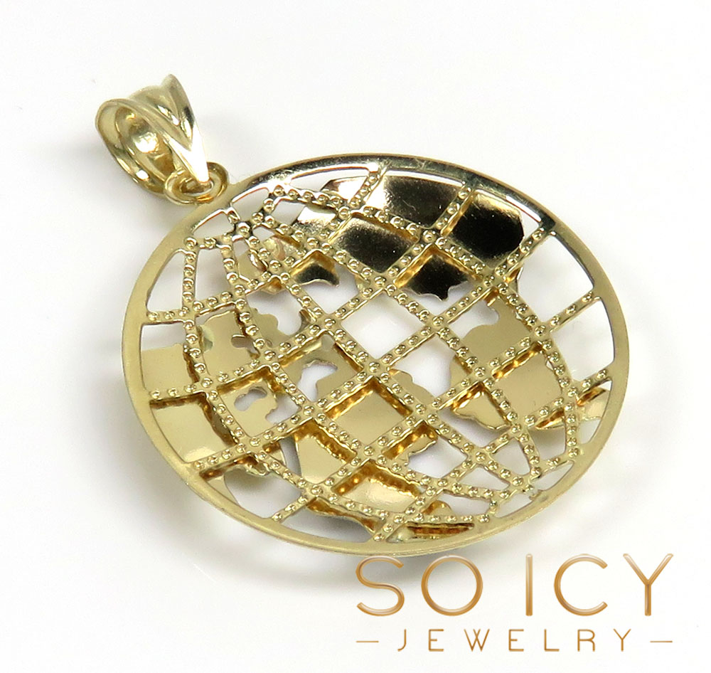 14k two tone gold medium diamond cut world pendant