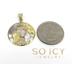 14k two tone gold medium diamond cut world pendant