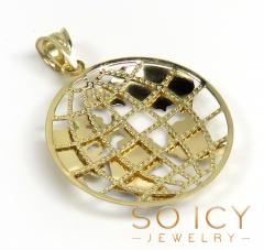 14k two tone gold medium diamond cut world pendant