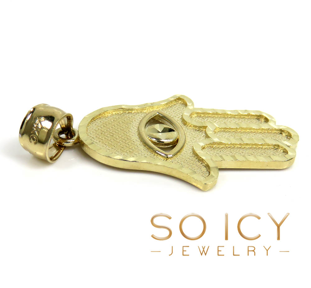 14k yellow gold diamond cut medium hamsa pendant - Image 3