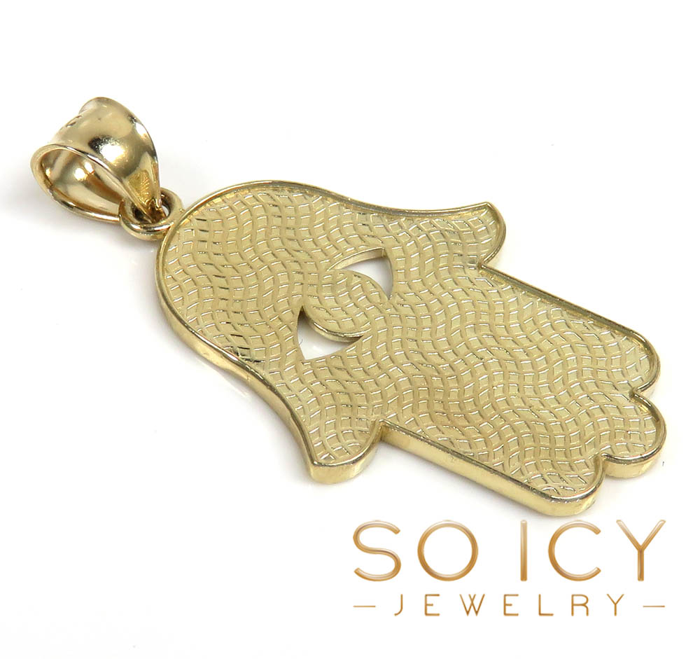 14k yellow gold diamond cut medium hamsa pendant - Image 4