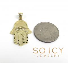 14k yellow gold diamond cut medium hamsa pendant 