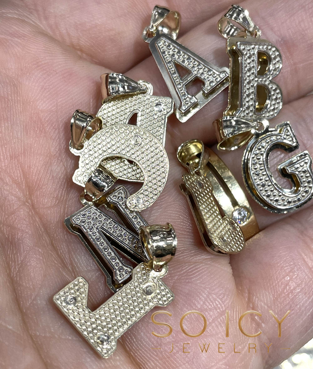 14k two tone gold small raised letter initial pendant 