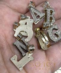 14k two tone gold small raised letter initial pendant 