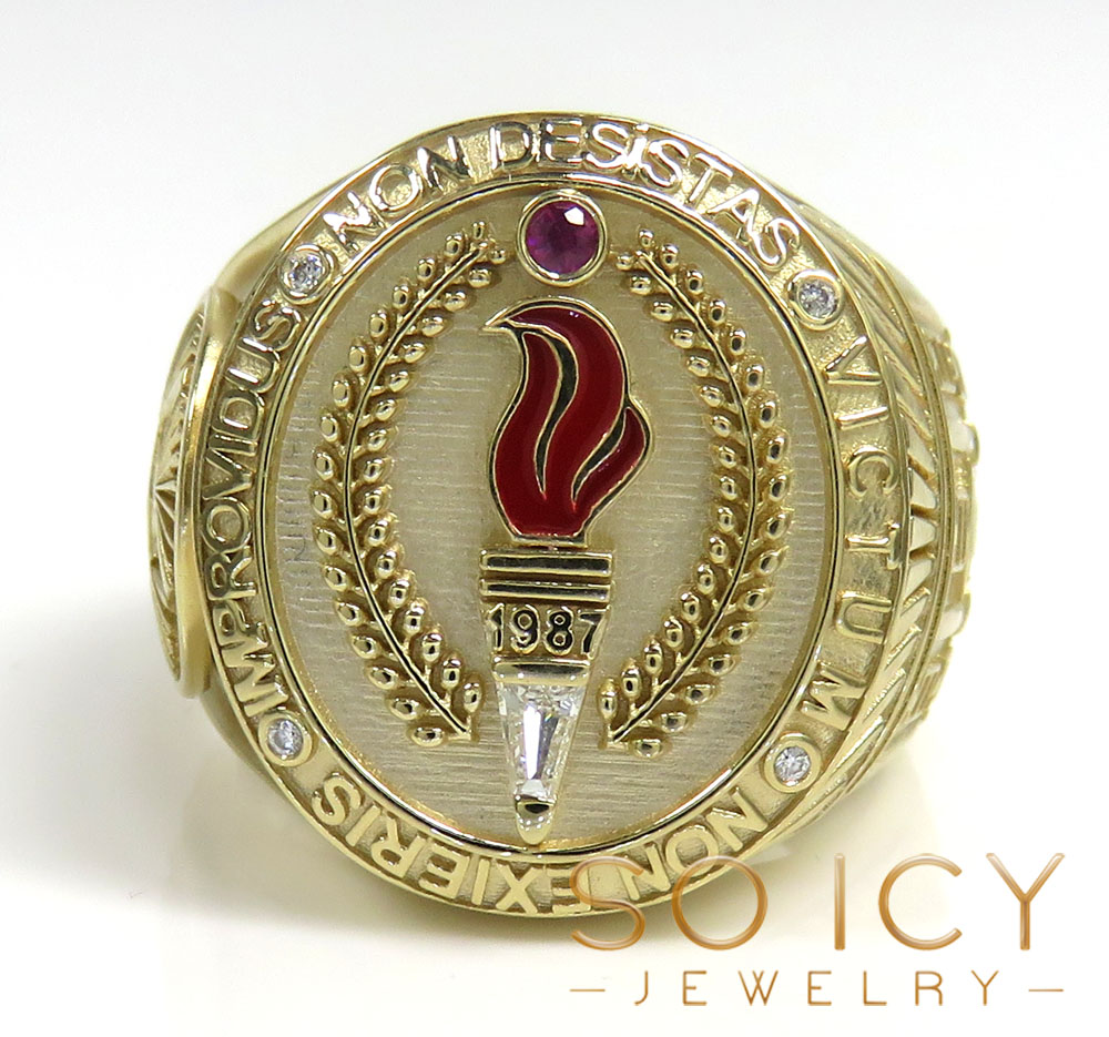 14k gold custom diamond ruby enamel college ring 0.50ct