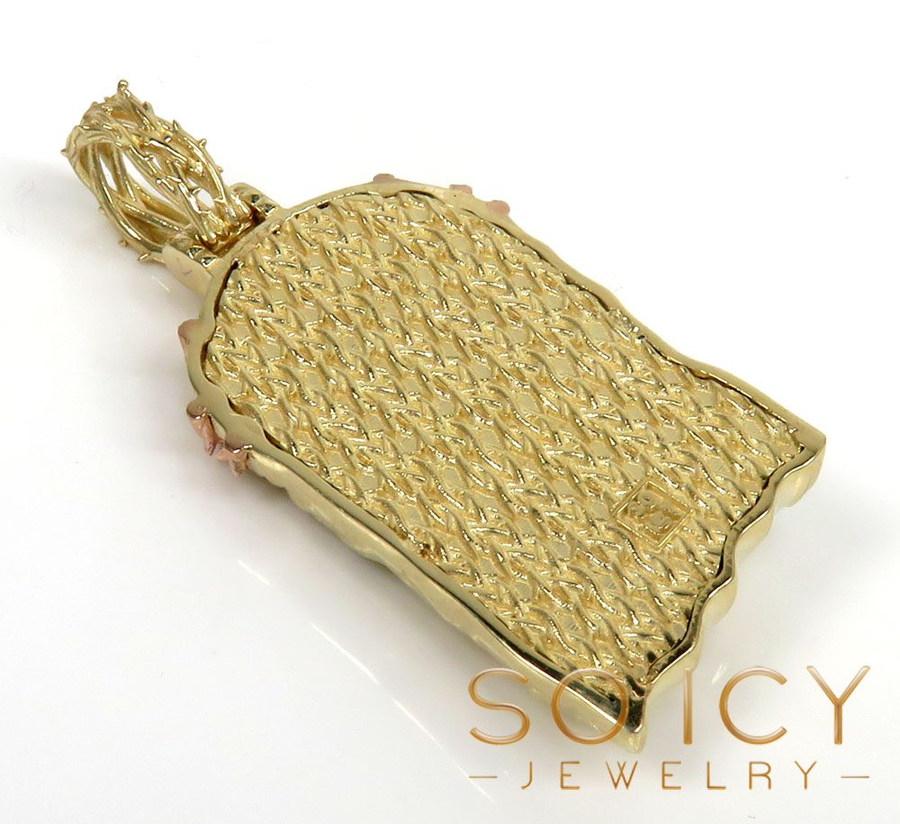 14k two tone gold medium classic thorn jesus pendant 0.03ct