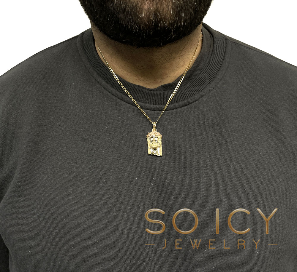 14k two tone gold medium classic thorn jesus pendant 0.03ct - Image 6