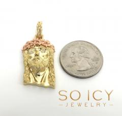 14k two tone gold medium classic thorn jesus pendant 0.03ct