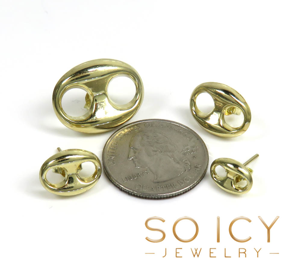 10k yellow gold hollow 7.50mm-16.80mm puffed mariner earrings - Image 2