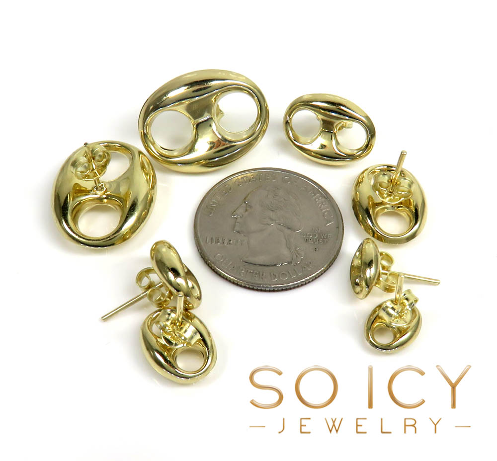 10k yellow gold hollow 7.50mm-16.80mm puffed mariner earrings
