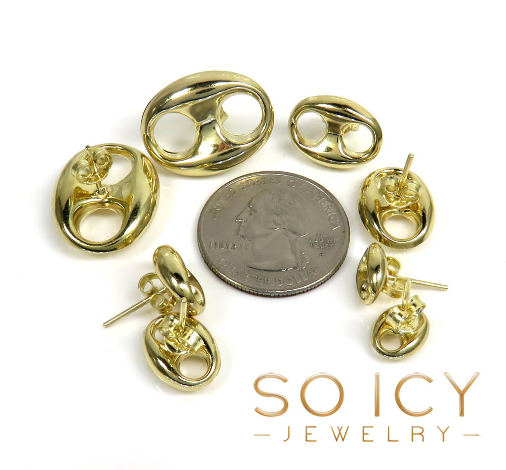 10k yellow gold hollow 7.50mm-16.80mm puffed mariner earrings - Image 3