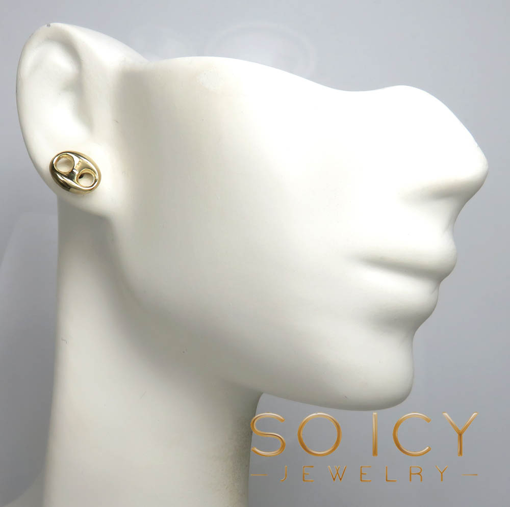 10k yellow gold hollow 7.50mm-16.80mm puffed mariner earrings - Image 4