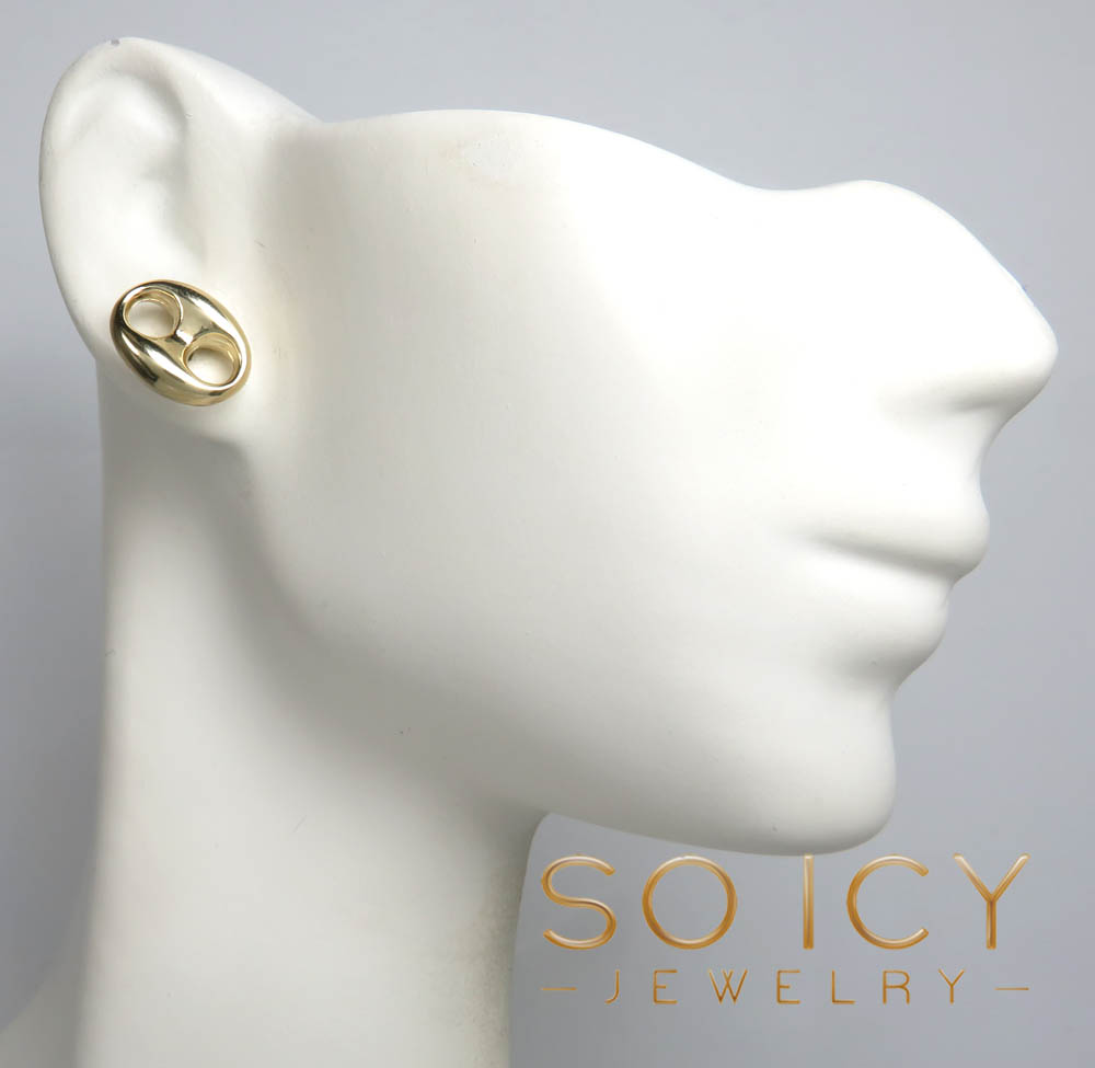 10k yellow gold hollow 7.50mm-16.80mm puffed mariner earrings - Image 5