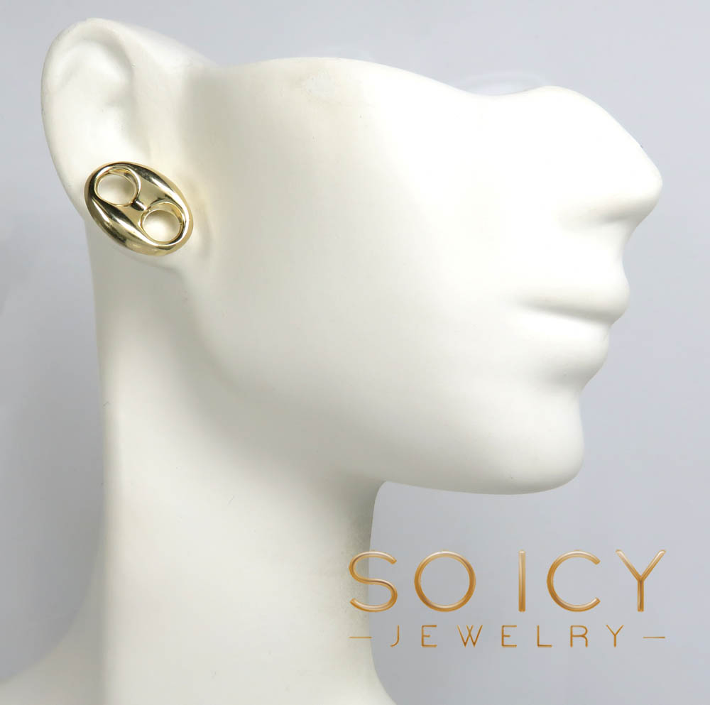 10k yellow gold hollow 7.50mm-16.80mm puffed mariner earrings - Image 6