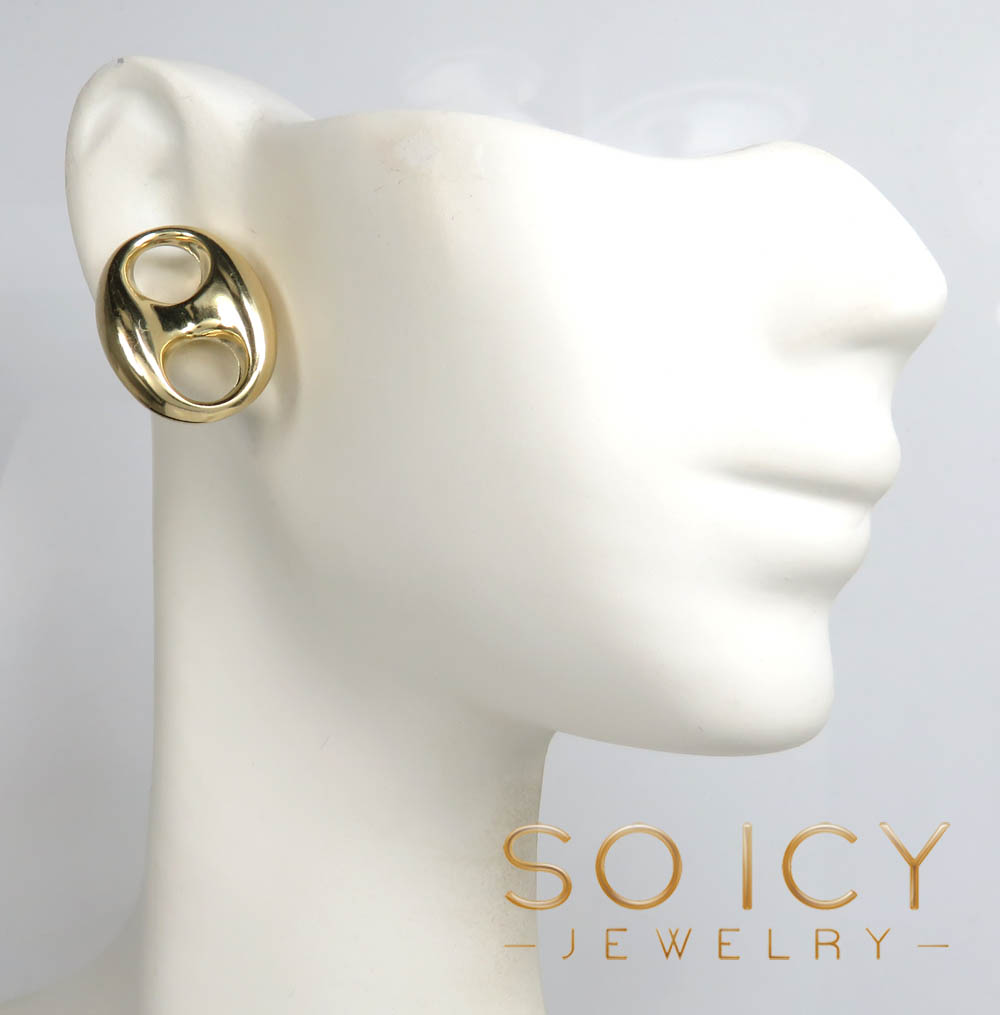 10k yellow gold hollow 7.50mm-16.80mm puffed mariner earrings - Image 7