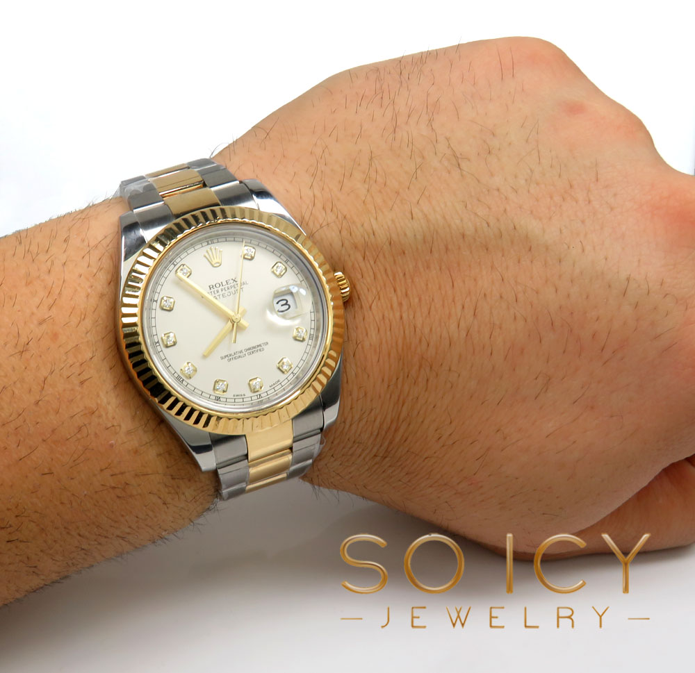 Rolex Mens Datejust 36mm 18k Yellow Gold & Steel ICED 1.75ct