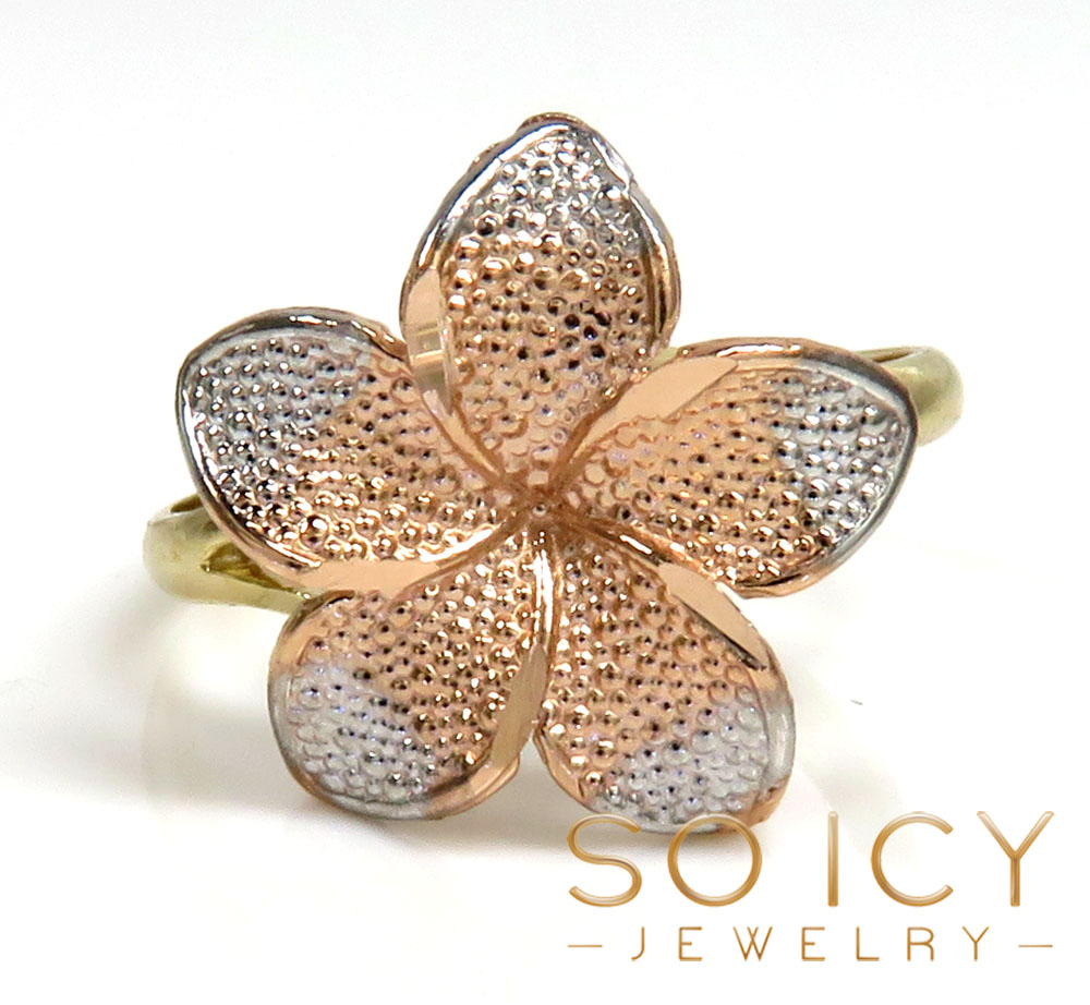 14k tri color flower ring - Image 2