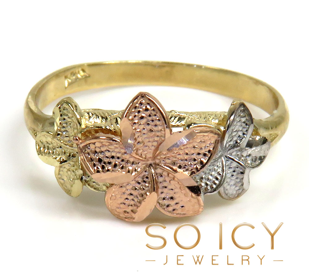 14k tri color three flower ring - Image 2