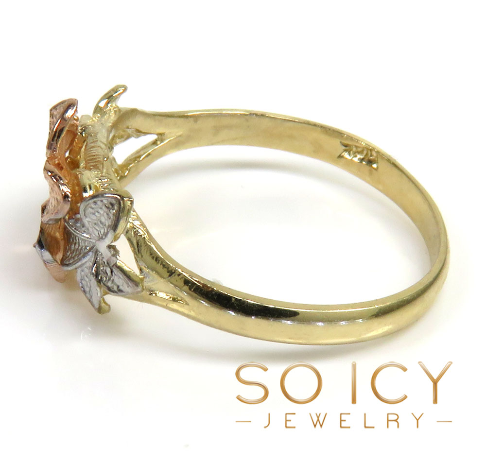 14k tri color three flower ring 