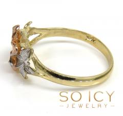 14k tri color three flower ring 