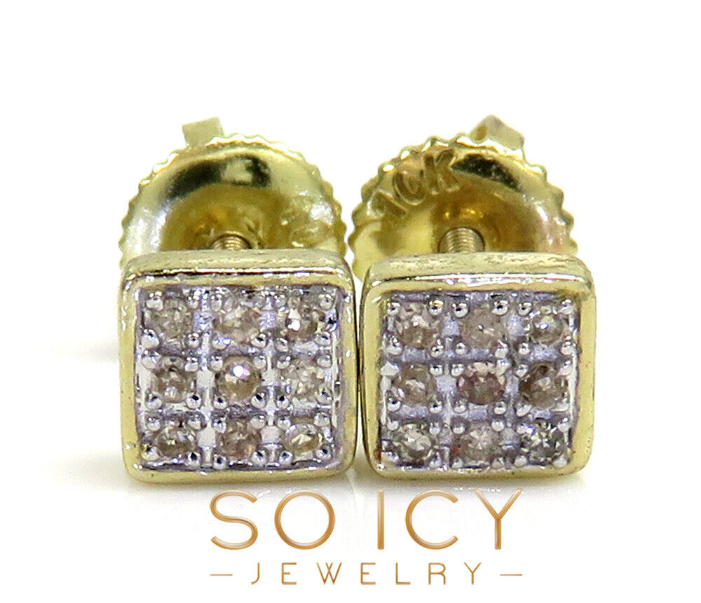 10k yellow real gold diamond square or round earrings  0.04-0.07ct 