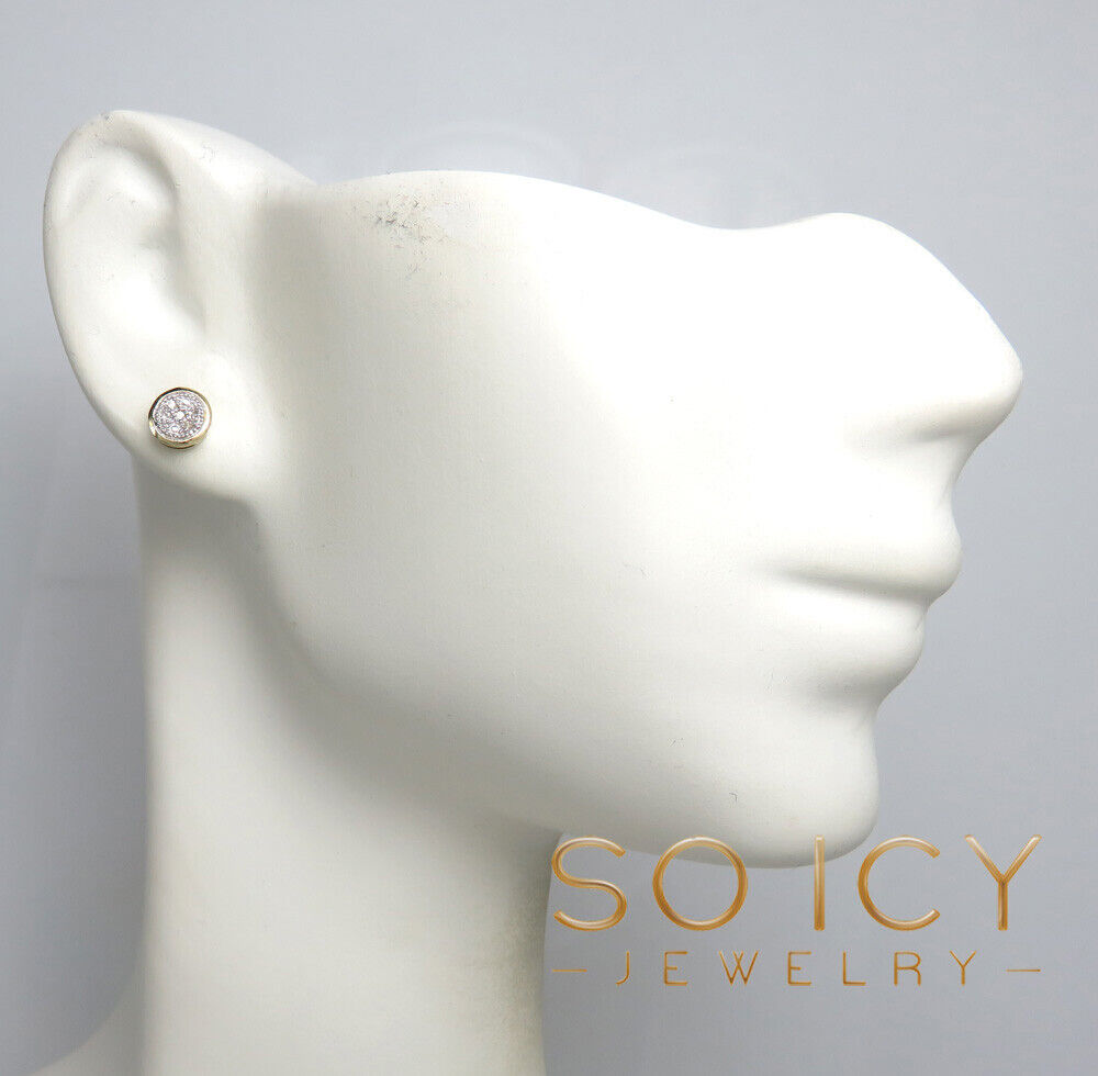 10k yellow real gold diamond square or round earrings  0.04-0.07ct 