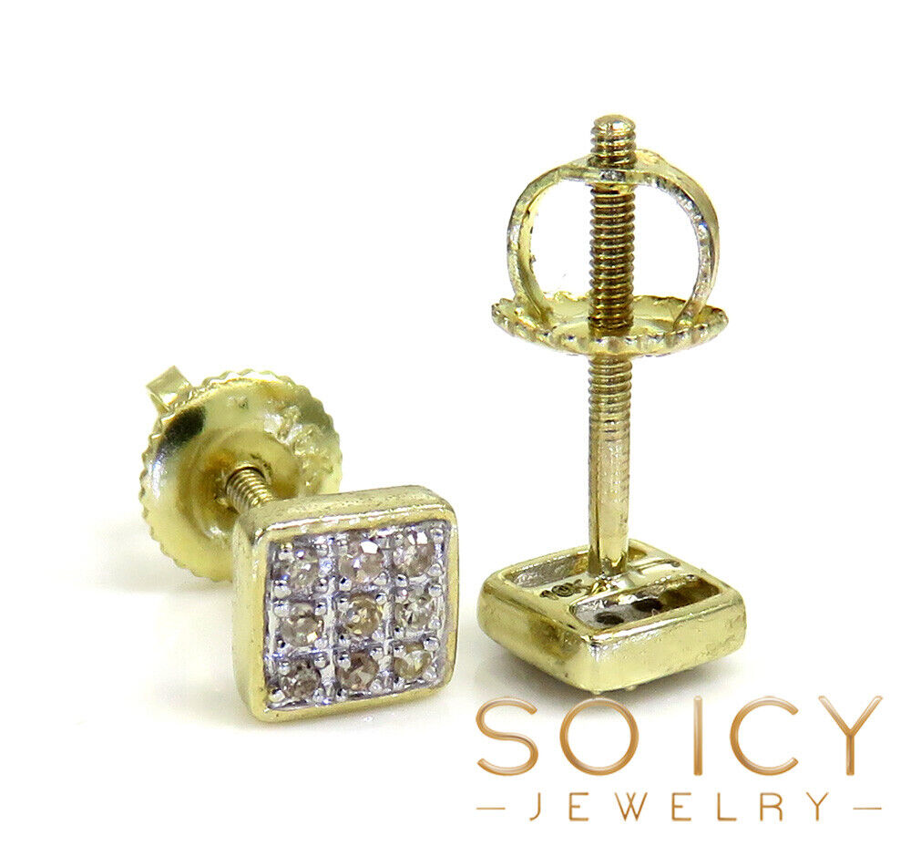 10k yellow real gold diamond square or round earrings  0.04-0.07ct 