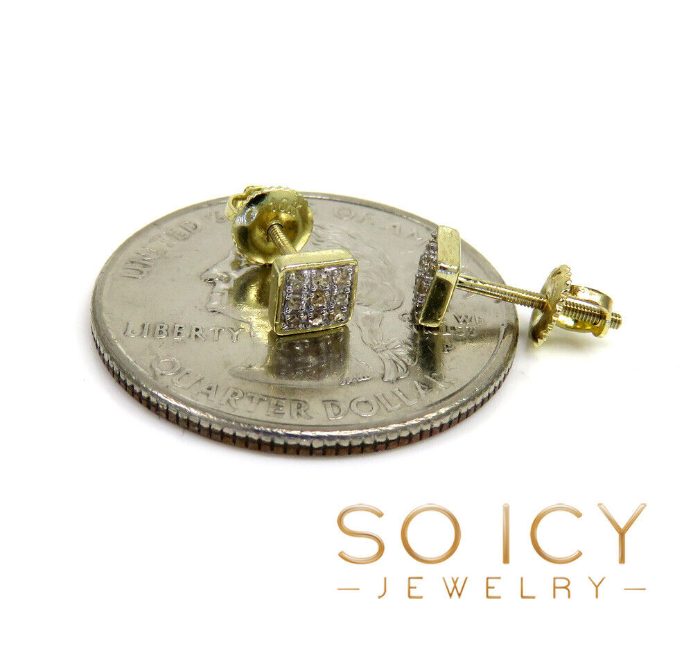 10k yellow real gold diamond square or round earrings  0.04-0.07ct 