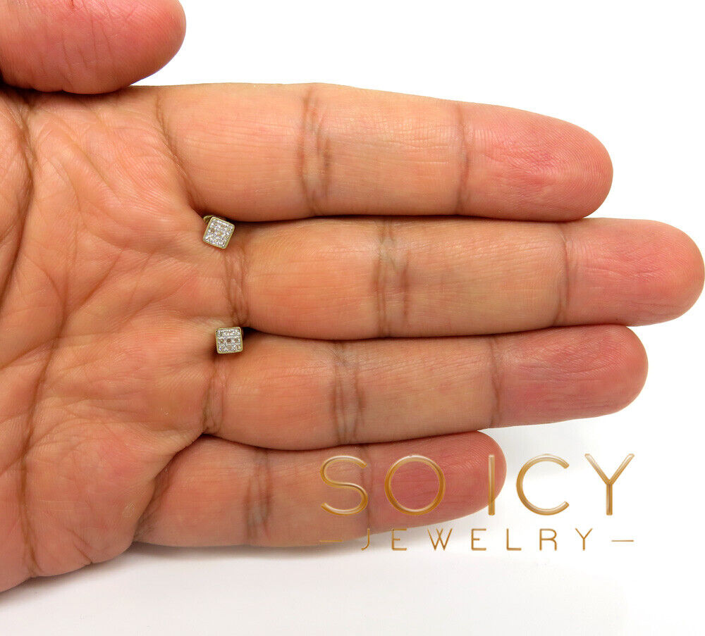 10k yellow real gold diamond square or round earrings  0.04-0.07ct 