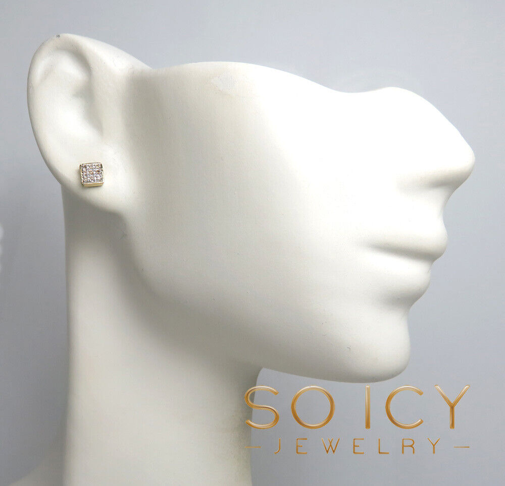 10k yellow real gold diamond square or round earrings  0.04-0.07ct 