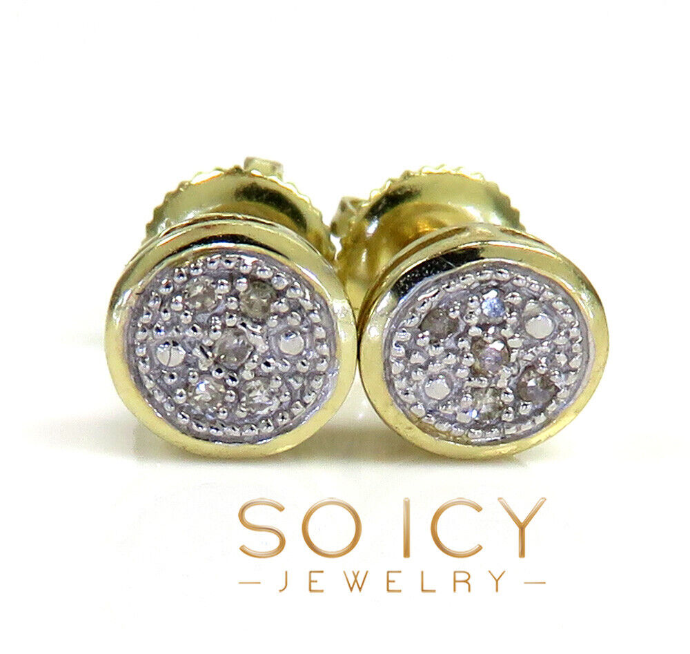 10k yellow real gold diamond square or round earrings  0.04-0.07ct 
