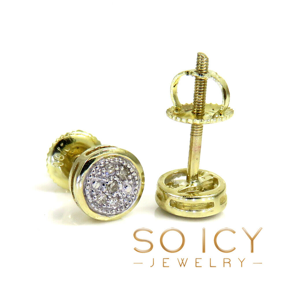 10k yellow real gold diamond square or round earrings  0.04-0.07ct 