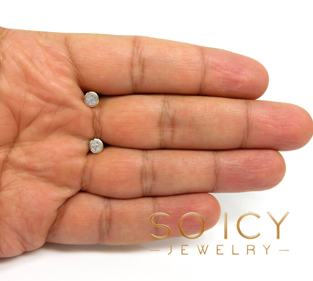 10k yellow real gold diamond square or round earrings  0.04-0.07ct 